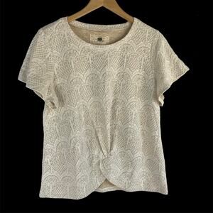 Cupio‎ Twist Knot Vintage Lace Top Women XL Cream Crewneck Short Sleeve NWT